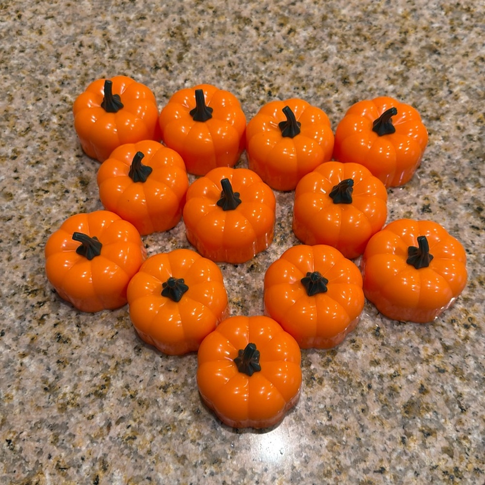 Mini plastic decorative pumpkins that light up. Pumpkin fall decor
